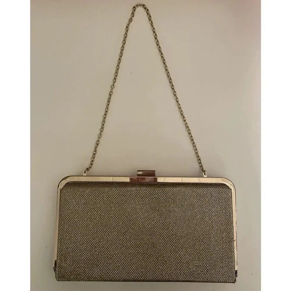 Beautiful Oasis Glitter Hardcase Clutch‎ Bag/Hand Bag With Gold Chain